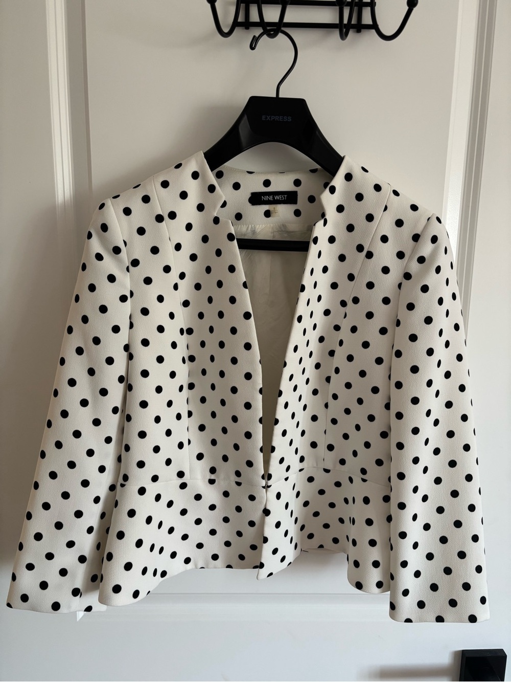 Nine West White Jacket with Black Polka Dots
